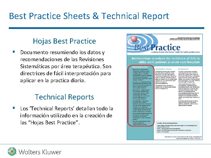 Best Practice Sheets & Technical Report Hojas Best Practice § Documento resumiendo los datos