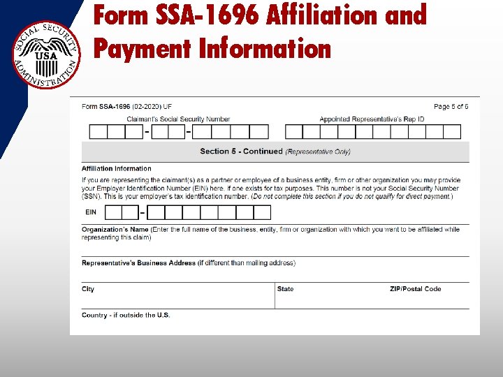 Form SSA-1696 Affiliation and Payment Information 