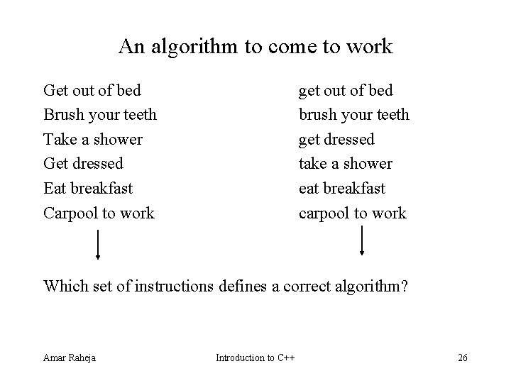 An algorithm to come to work Get out of bed Brush your teeth Take An algorithm to come to work Get out of bed Brush your teeth Take