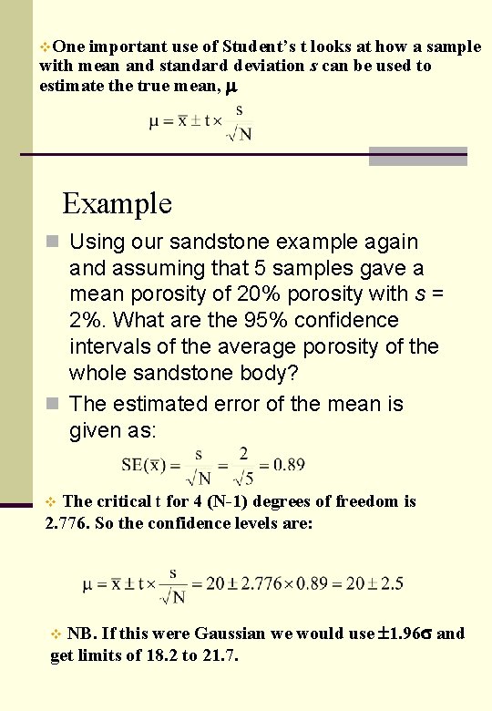 v. One important use of Student’s t looks at how a sample with mean