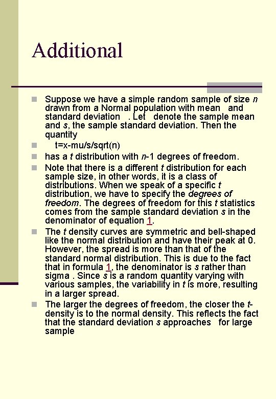 Additional n Suppose we have a simple random sample of size n n n