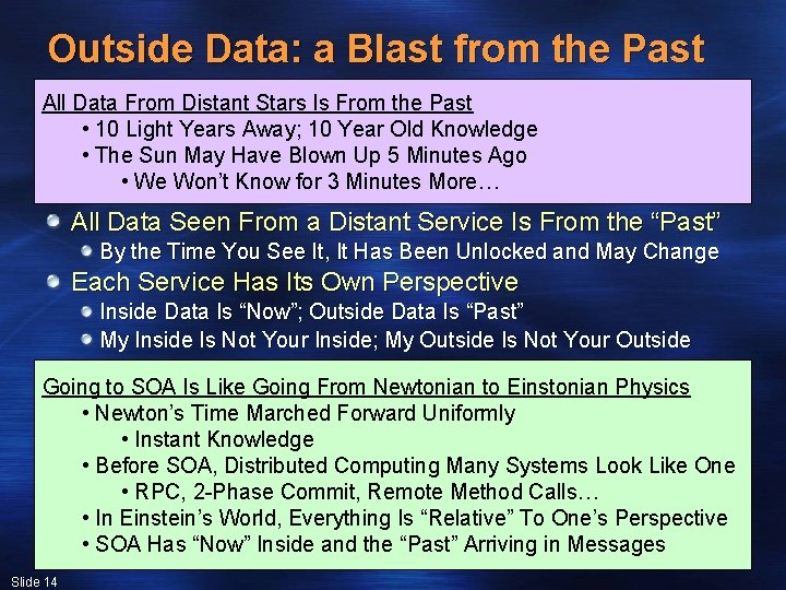 Outside Data: a Blast from the Past All Data From Distant Stars Is From