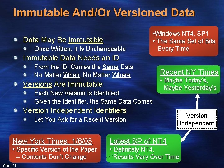 Immutable And/Or Versioned Data May Be Immutable Once Written, It Is Unchangeable • Windows