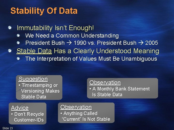 Stability Of Data Immutability Isn’t Enough! We Need a Common Understanding President Bush 1990
