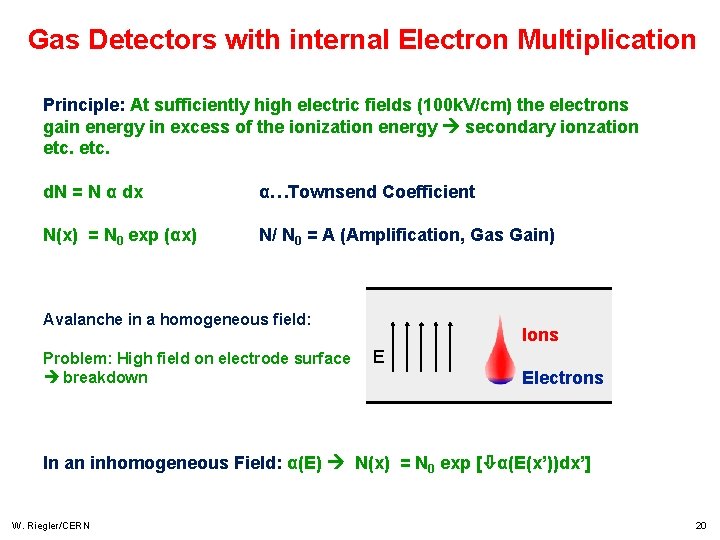 Gas Detectors with internal Electron Multiplication Principle: At sufficiently high electric fields (100 k.
