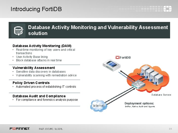 Introducing Forti. DB Database Activity Monitoring and Vulnerability Assessment solution Database Activity Monitoring (DAM) Introducing Forti. DB Database Activity Monitoring and Vulnerability Assessment solution Database Activity Monitoring (DAM)