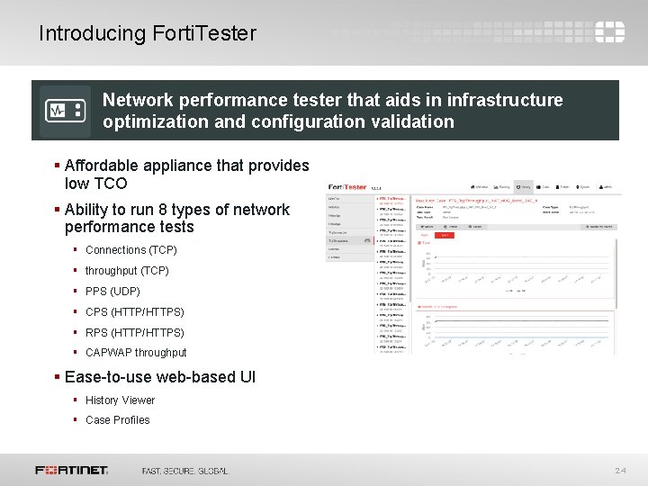Introducing Forti. Tester Network performance tester that aids in infrastructure optimization and configuration validation Introducing Forti. Tester Network performance tester that aids in infrastructure optimization and configuration validation