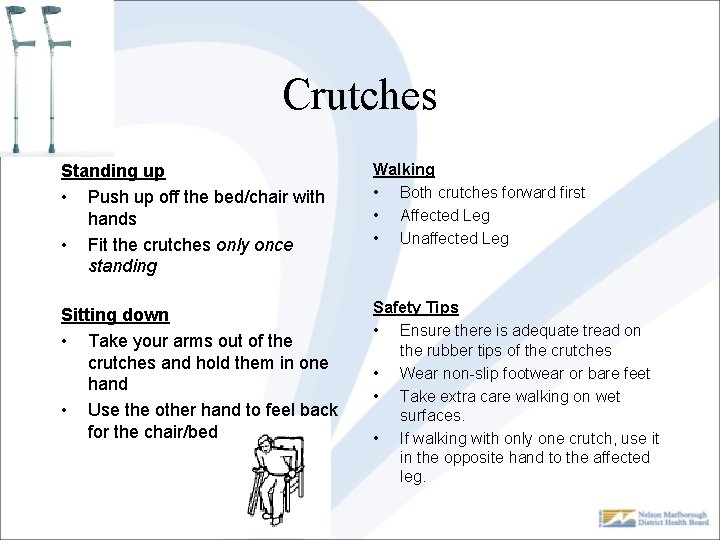 Crutches Standing up • Push up off the bed/chair with hands • Fit the