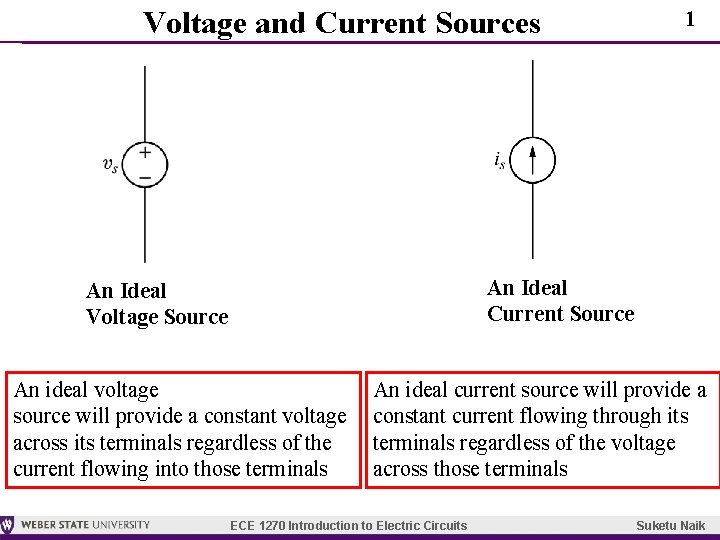 Voltage and Current Sources 1 An Ideal Current Source An Ideal Voltage Source An