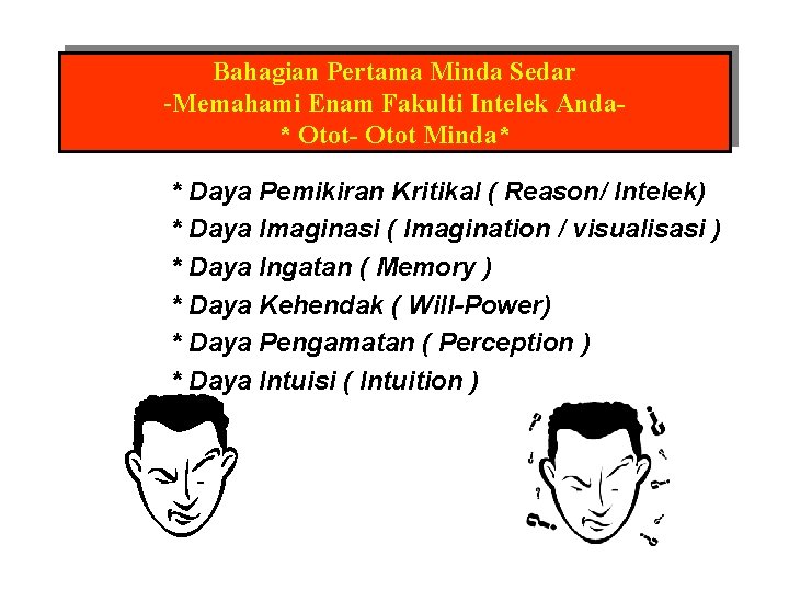 Bahagian Pertama Minda Sedar -Memahami Enam Fakulti Intelek Anda* Otot- Otot Minda* * Daya