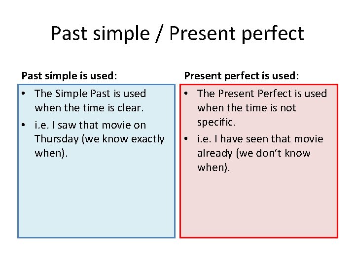 Past simple Present perfect Past simple is used