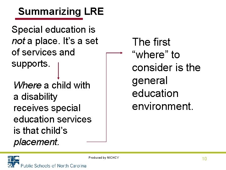 Summarizing LRE Special education is not a place. It’s a set of services and