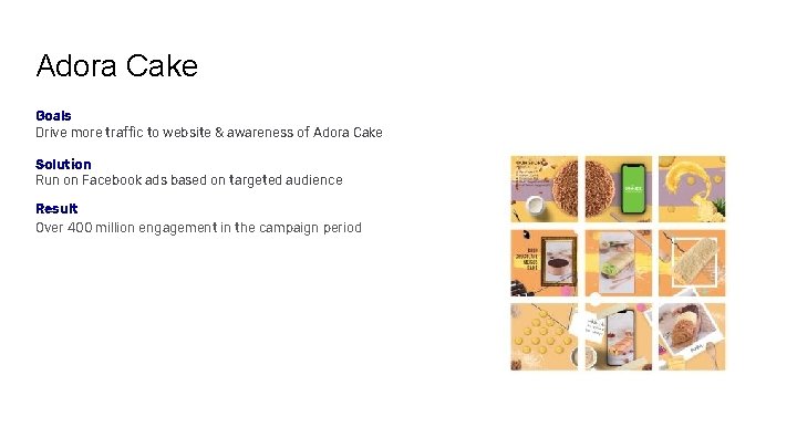 Adora Cake Goals Drive more traffic to website & awareness of Adora Cake Solution