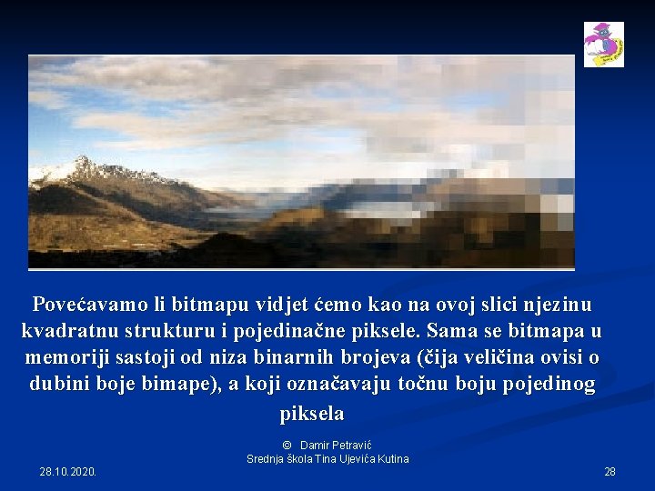 Povećavamo li bitmapu vidjet ćemo kao na ovoj slici njezinu kvadratnu strukturu i pojedinačne