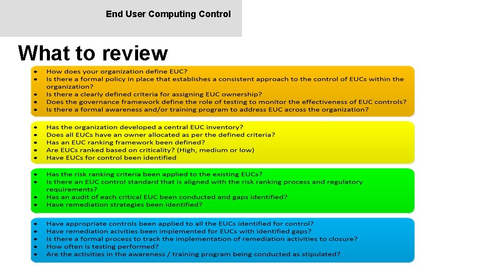 End User Computing Control What to review 