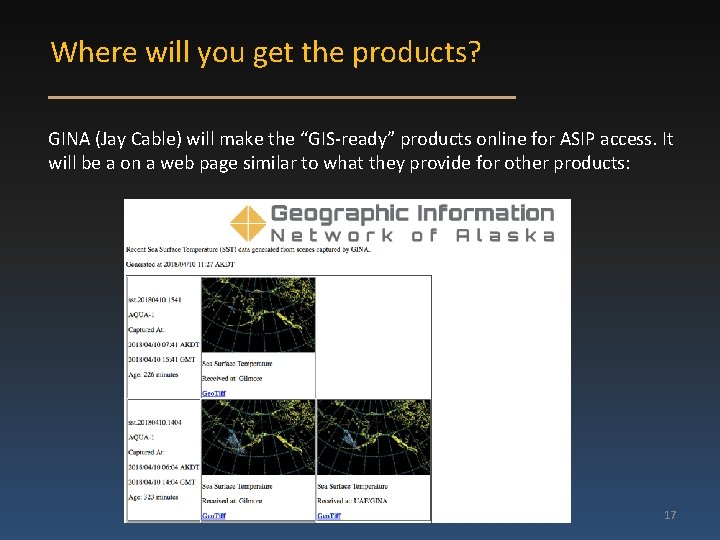 Where will you get the products? GINA (Jay Cable) will make the “GIS-ready” products