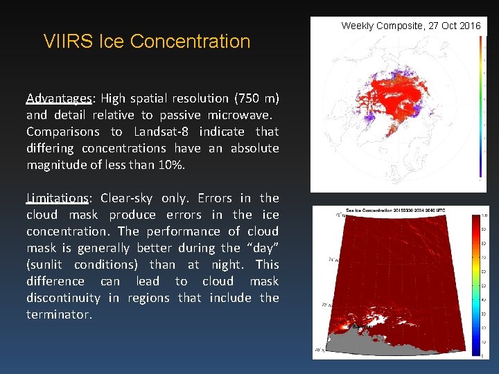 VIIRS Ice Concentration Advantages: High spatial resolution (750 m) and detail relative to passive