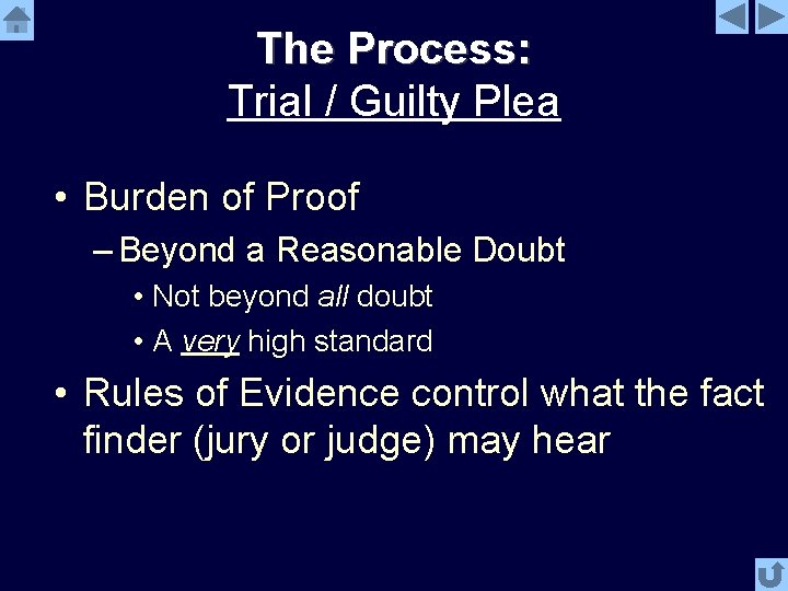 The Process: Trial / Guilty Plea • Burden of Proof – Beyond a Reasonable