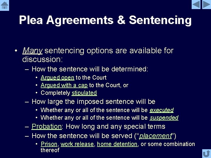 Plea Agreements & Sentencing • Many sentencing options are available for discussion: – How