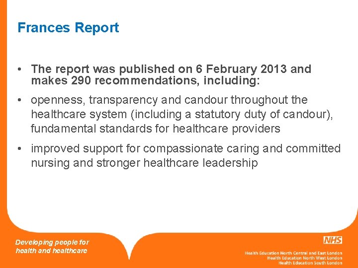 Frances Report • The report was published on 6 February 2013 and makes 290