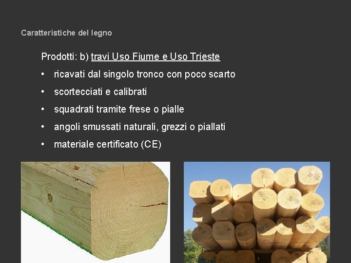 Caratteristiche del legno Prodotti: b) travi Uso Fiume e Uso Trieste • ricavati dal
