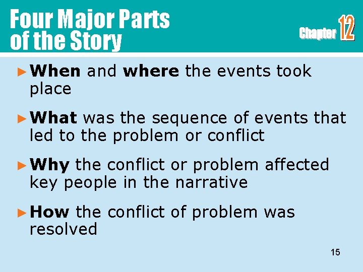 Four Major Parts of the Story ► When place and where the events took