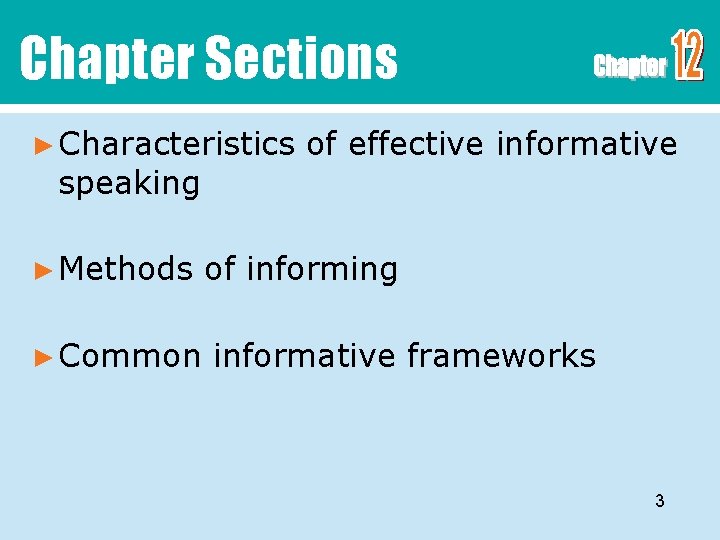 Chapter Sections ► Characteristics speaking ► Methods ► Common of effective informative of informing