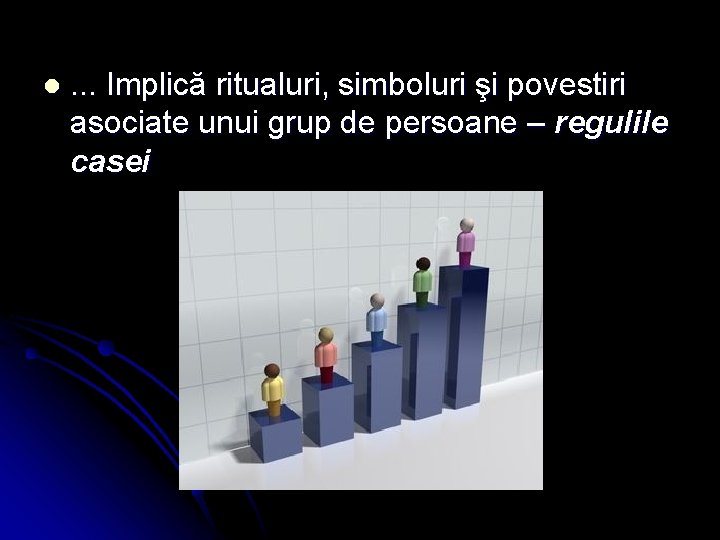 l . . . Implică ritualuri, simboluri şi povestiri asociate unui grup de persoane