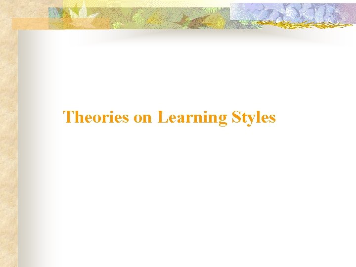 Theories on Learning Styles 