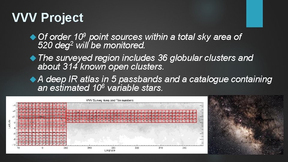 VVV Project Of order 109 point sources within a total sky area of 520