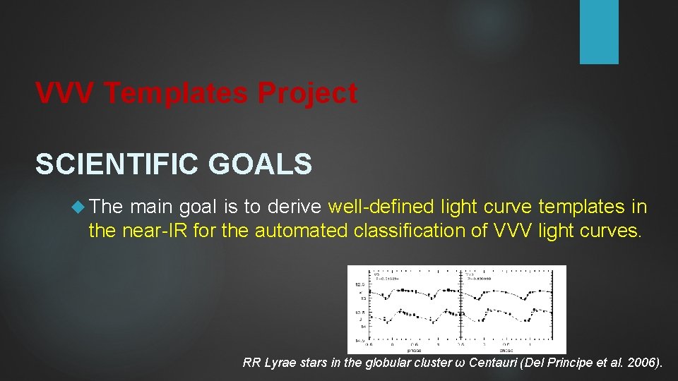 VVV Templates Project SCIENTIFIC GOALS The main goal is to derive well-defined light curve