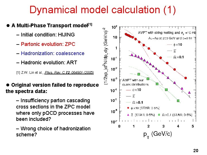 Dynamical model calculation (1) l A Multi-Phase Transport model[1] – Initial condition: HIJING –
