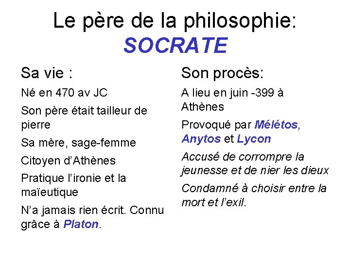 Le père de la philosophie: SOCRATE Sa vie : Son procès: Né en 470