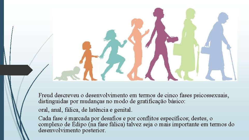 Freud descreveu o desenvolvimento em termos de cinco fases psicossexuais, distinguidas por mudanças Freud descreveu o desenvolvimento em termos de cinco fases psicossexuais, distinguidas por mudanças