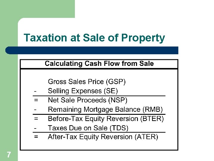Taxation at Sale of Property 7 