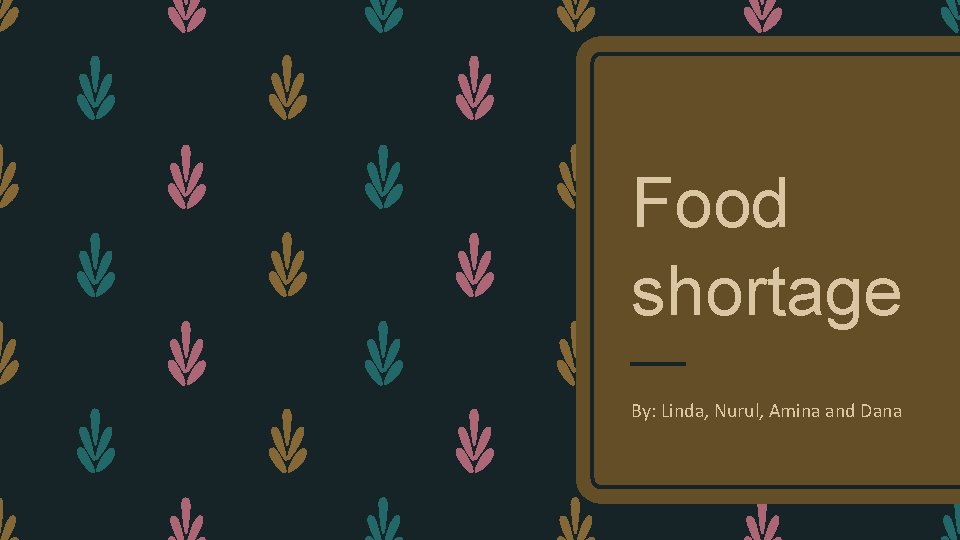 Food shortage By: Linda, Nurul, Amina and Dana 