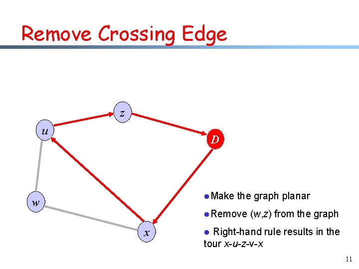 Remove Crossing Edge z u D l. Make w the graph planar l. Remove