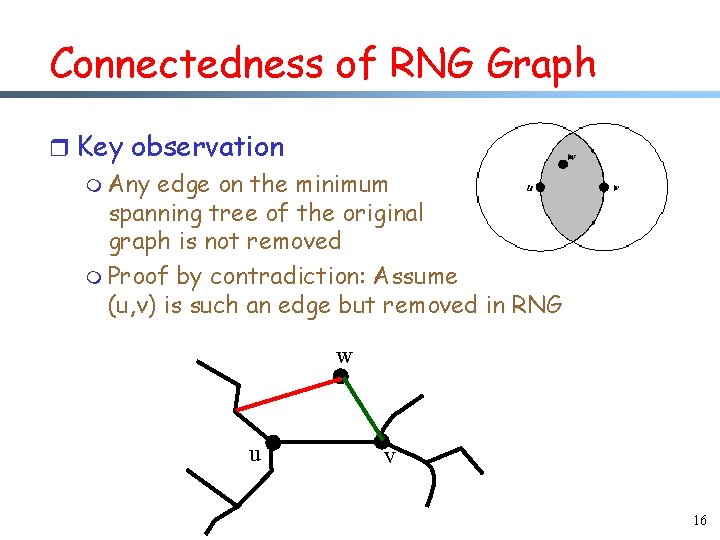 Connectedness of RNG Graph r Key observation m Any edge on the minimum spanning