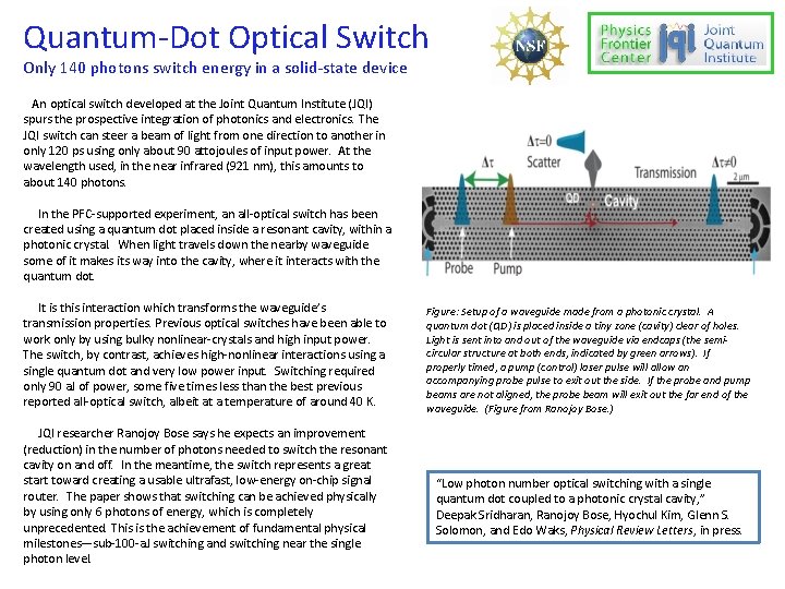 Quantum-Dot Optical Switch Only 140 photons switch energy in a solid-state device An optical