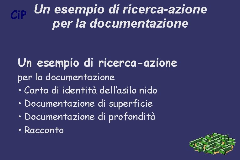 Un esempio di ricerca-azione Ci. P per la documentazione Un esempio di ricerca-azione per