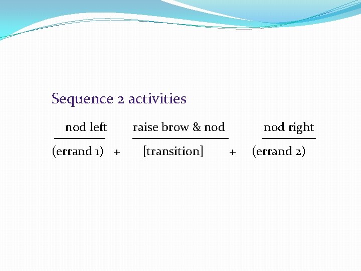 Sequence 2 activities nod left (errand 1) + raise brow & nod [transition] nod