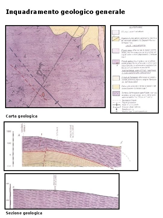 Inquadramento geologico generale Carta geologica Sezione geologica 