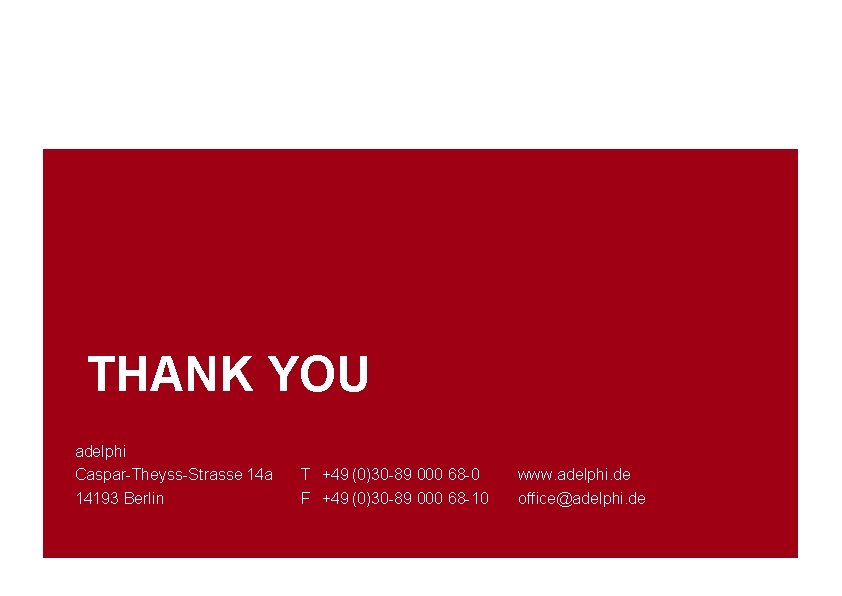  • THANK YOU adelphi Caspar-Theyss-Strasse 14 a 14193 Berlin T +49 (0)30 -89 000