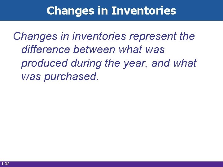 Changes in Inventories Changes in inventories represent the difference between what was produced during