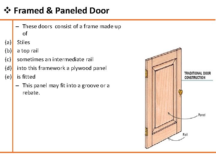 v Framed & Paneled Door (a) (b) (c) (d) (e) – These doors consist