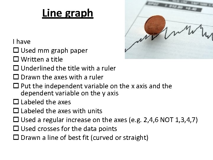 Line graph I have Used mm graph paper Written a title Underlined the title