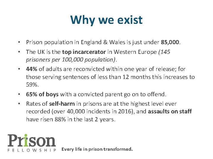 Why we exist • Prison population in England & Wales is just under 85,