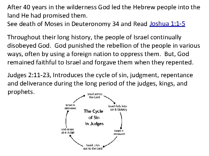 After 40 years in the wilderness God led the Hebrew people into the land