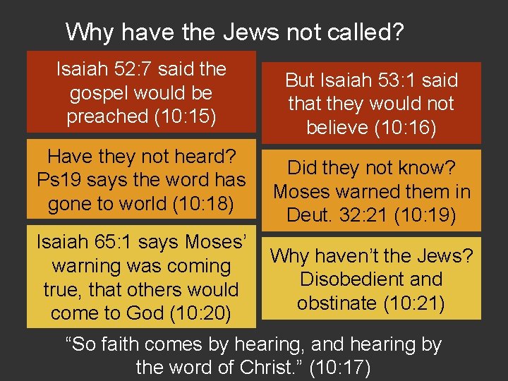 Why have the Jews not called? Isaiah 52: 7 said the gospel would be