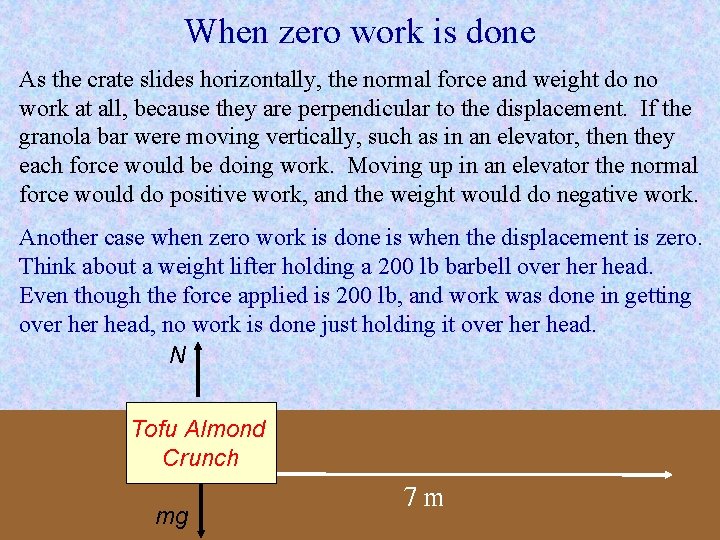 When zero work is done As the crate slides horizontally, the normal force and